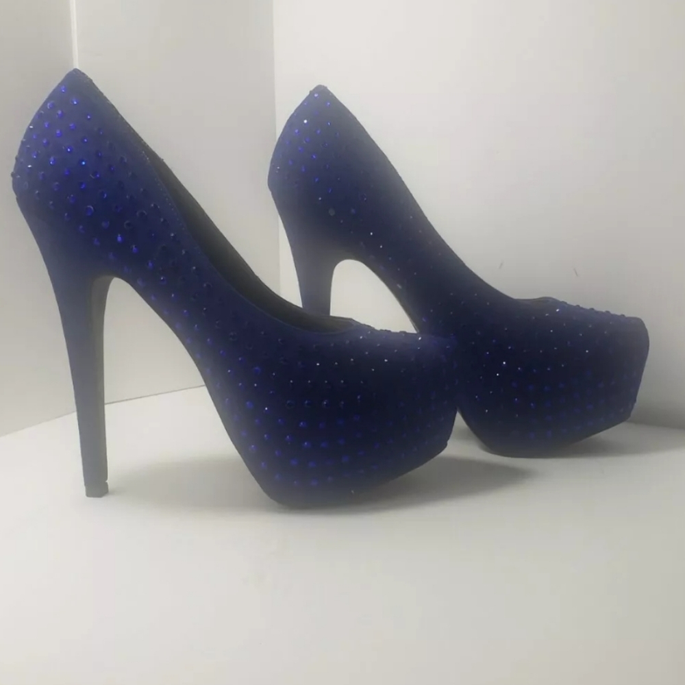 Forever 21 Blue Suede Rhinestone Heels - Picture 11 of 11